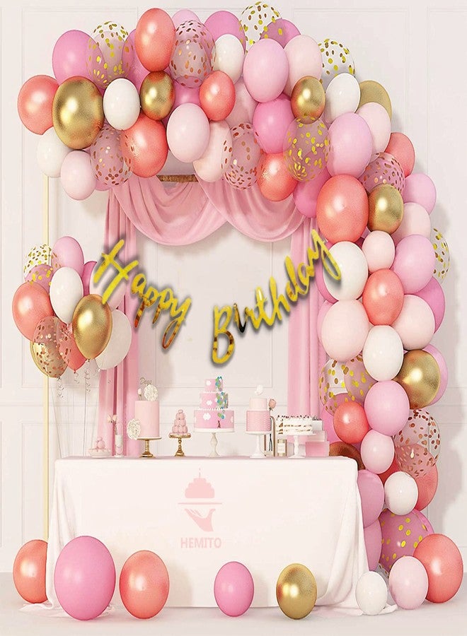 Hemito 54 Pcs Birthday Decoration Kit Rose Gold Pink White Balloon Birthday Banner, Gold Chrome Gold Confetti Arc, Glue Dot For Girls Kids Baby Birthday Decoration Items | Birthday Decoration Combo - Image 1